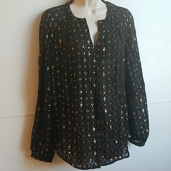 DVF DELICATE BLACK+GOLD V NECK TOP 6 - Picture 4 of 8